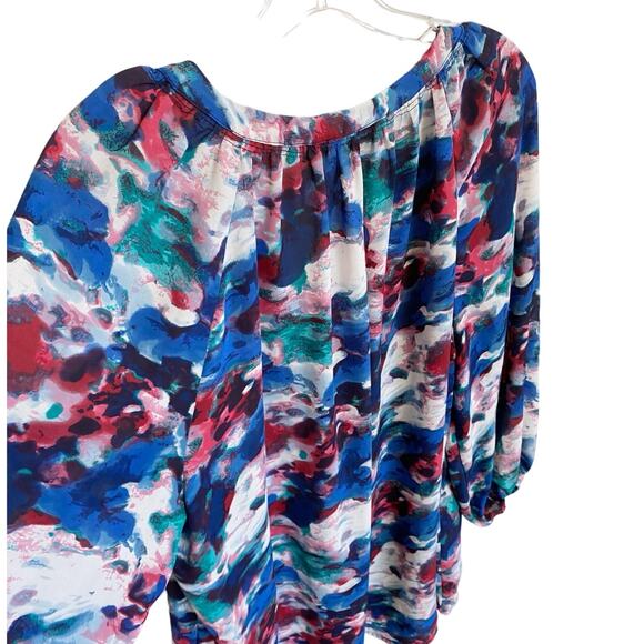 Dalia Women's Split V-Neck Bold‎ Watercolor Popover Dressy Blouse 1X - Picture 8 of 9